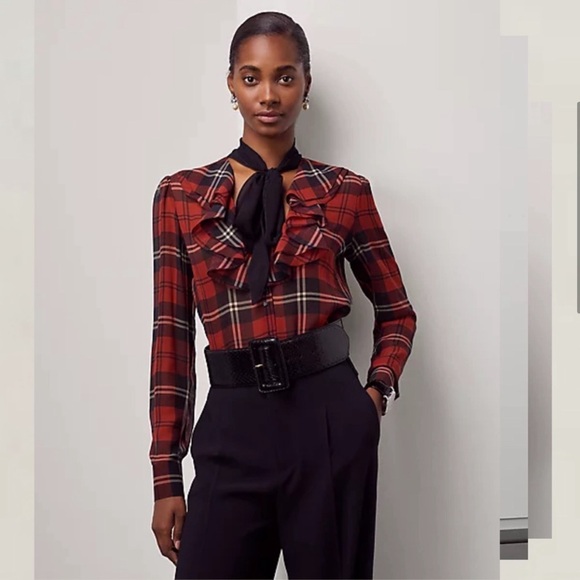 New Ralph Lauren Collection Red Plaid Zandra Blouse